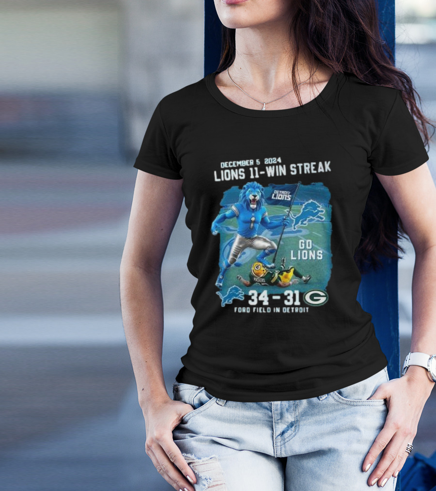 December 5 2024 Lions 11-Win Streak Go Lions 34-31 Ford Field In Detroit T-Shirt