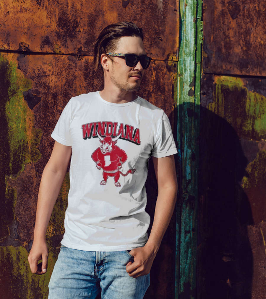 Windiana Hoosiers Mascot Bull With Indiana State Shape T-Shirt