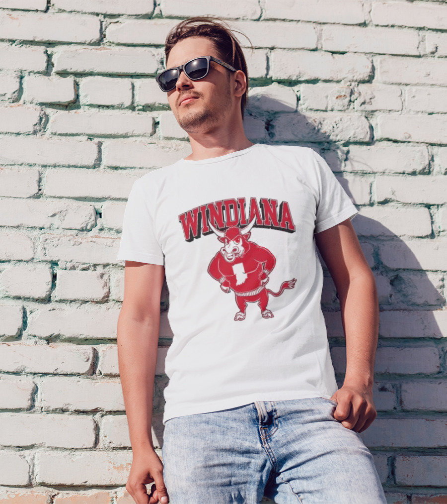 Windiana Hoosiers Mascot Bull With Indiana State Shape T-Shirt