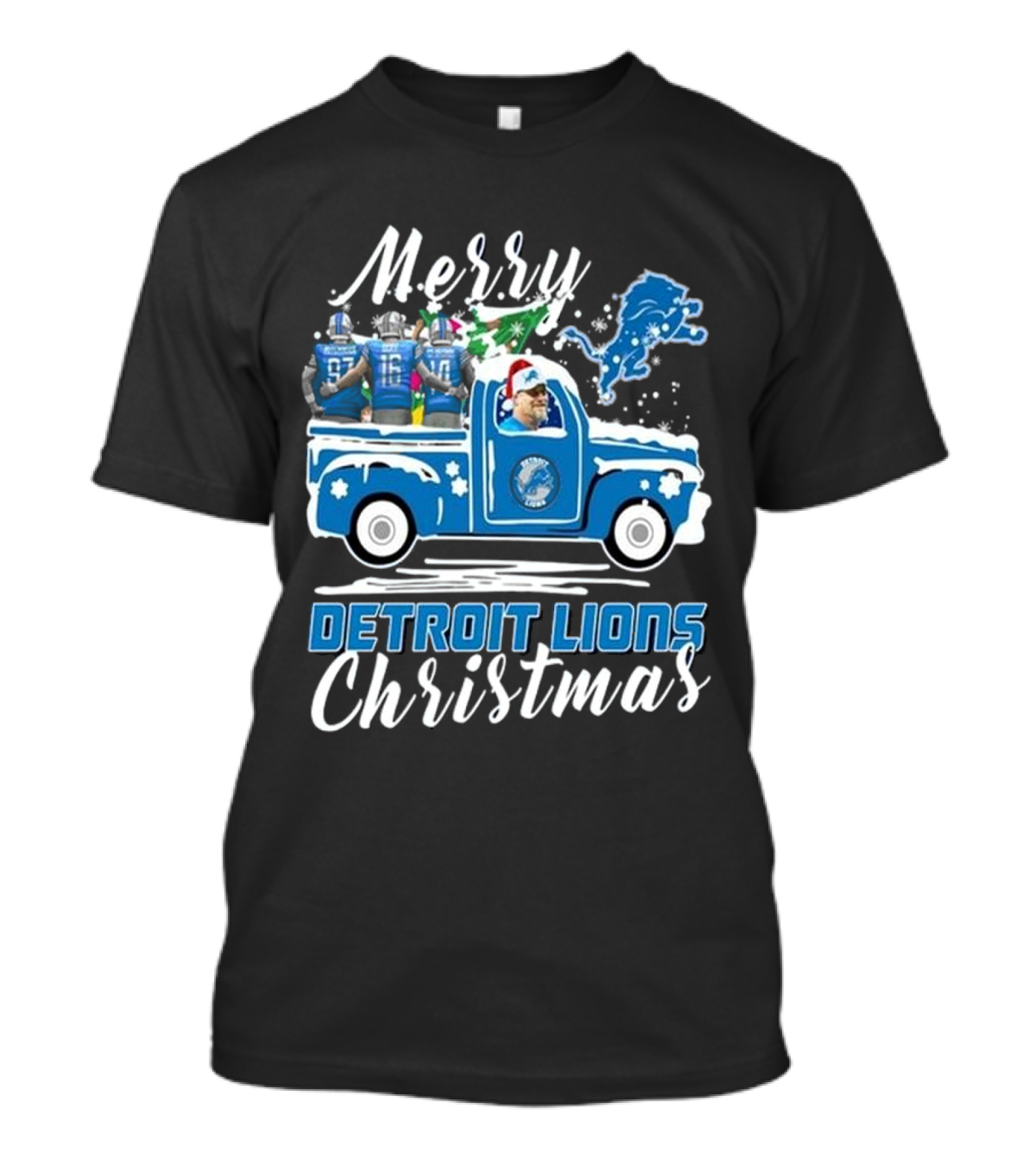 Merry Christmas Detroit Lions Coach Dan Campbell 2024 Holiday Truck Santa Hat T-Shirt