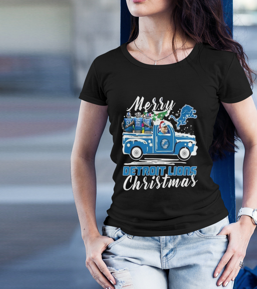 Merry Christmas Detroit Lions Coach Dan Campbell 2024 Holiday Truck Santa Hat T-Shirt