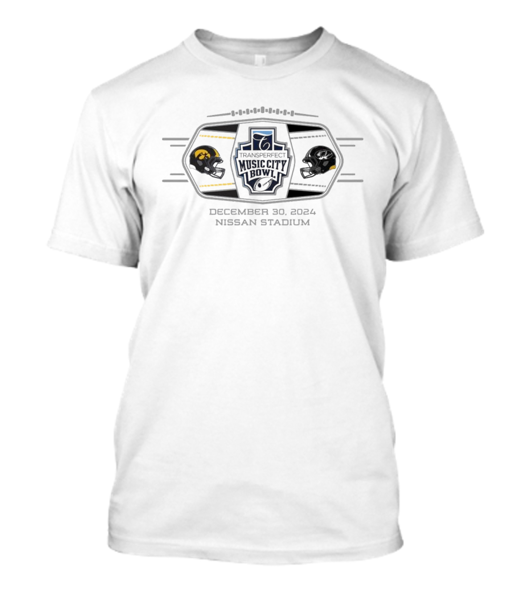 Mizzou Tigers Vs Iowa Hawkeyes TransPerfect Music City Bowl December 30 2024 Nissan Stadium Helmet Matchup T-Shirt