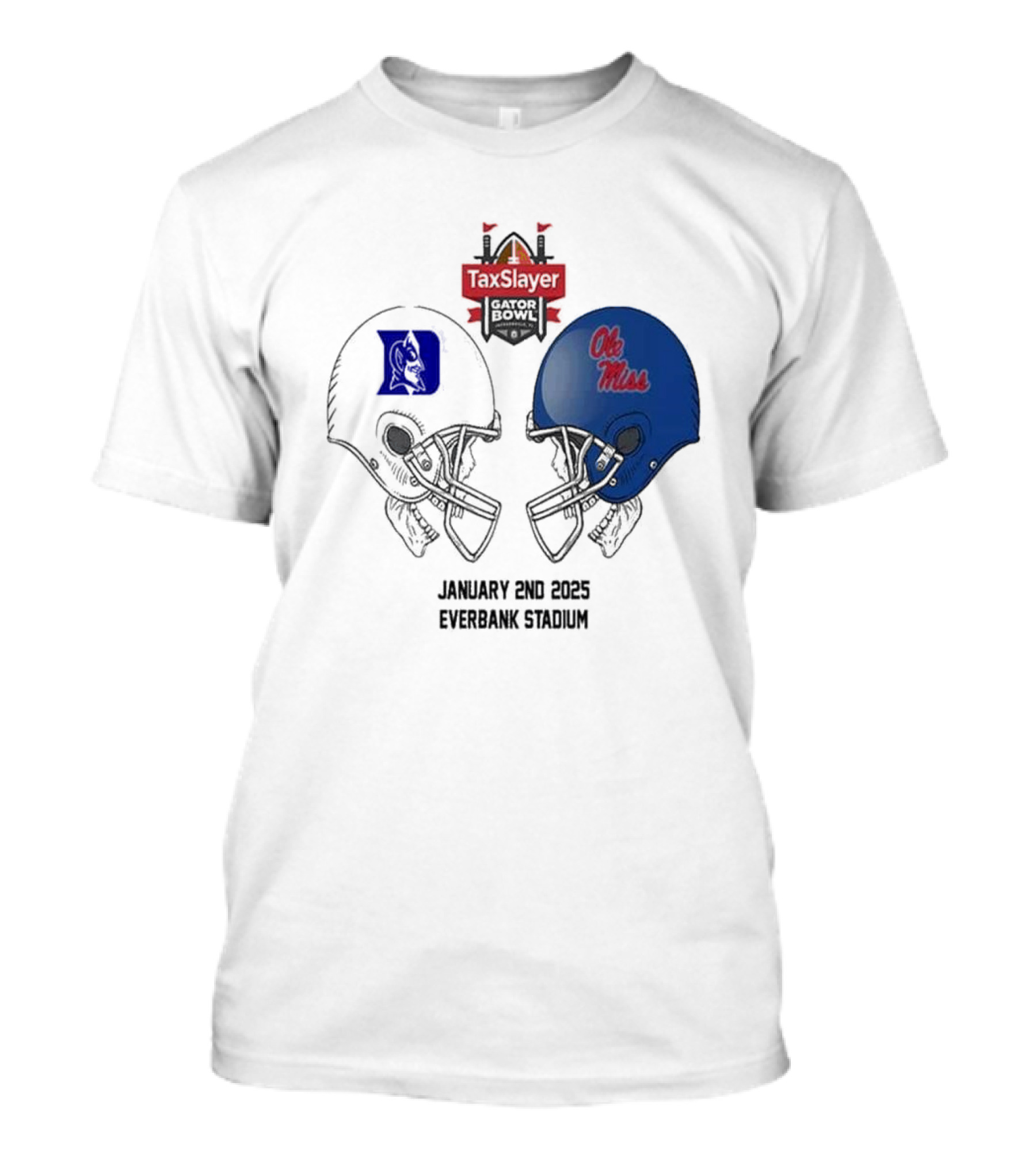 TaxSlayer Gator Bowl NCAA 2024-2025 Duke Blue Devils Vs Ole Miss Rebels January 2nd 2025 EverBank Stadium T-Shirt