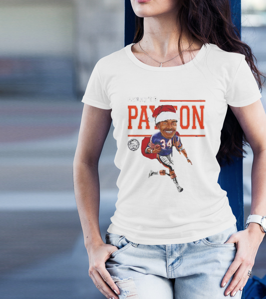 Walter Payton Chicago Bears 34 Santa Hat Caricature T-Shirt