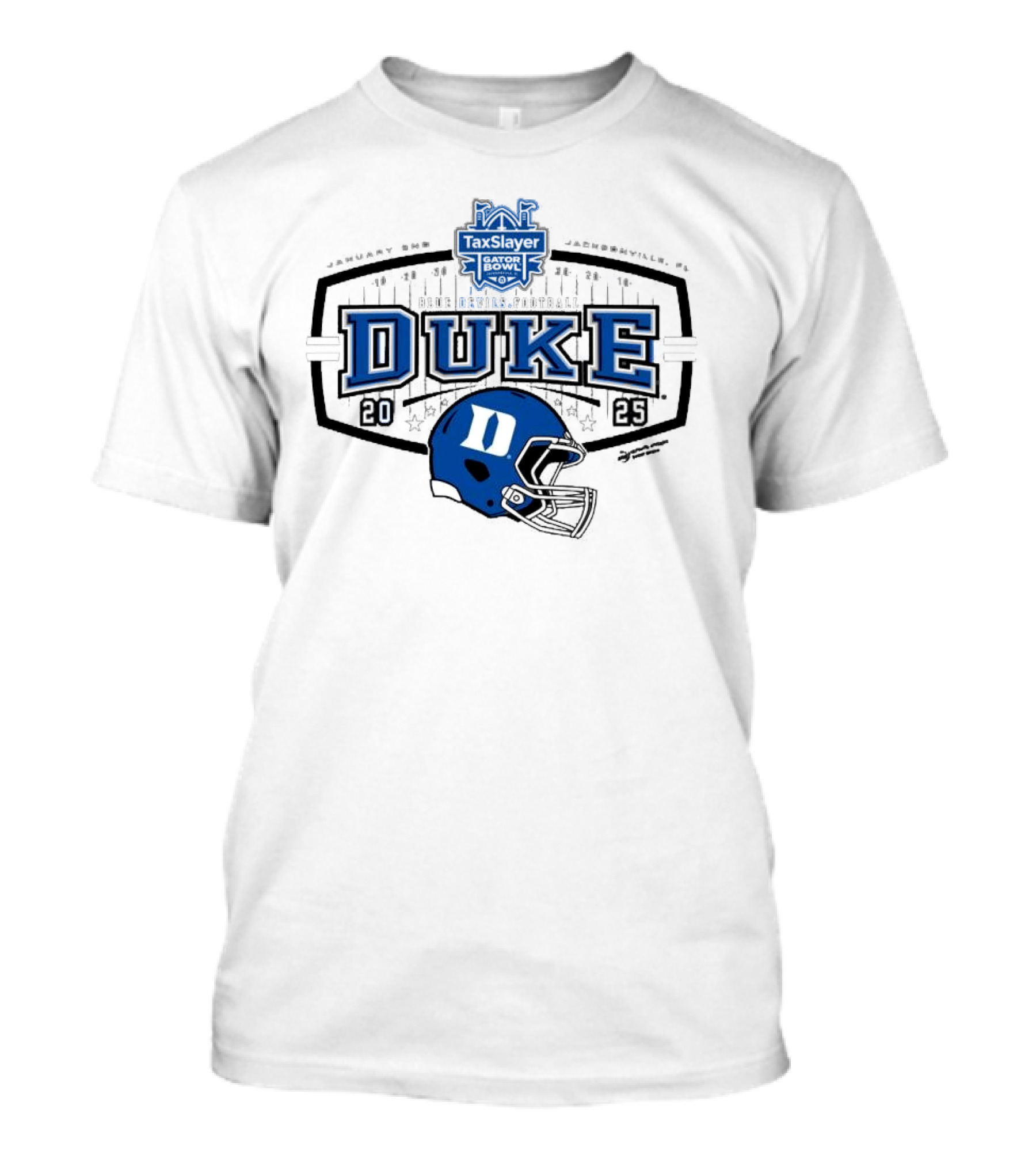 2025 Duke Blue Devils Football TaxSlayer Gator Bowl January 2nd Jacksonville FL Helmet T-Shirt