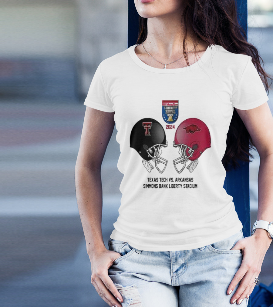 Autozone Liberty Bowl 2024 Texas Tech Red Raiders Vs Arkansas Razorbacks Skull Helmet Simmons Bank Liberty Stadium T-Shirt