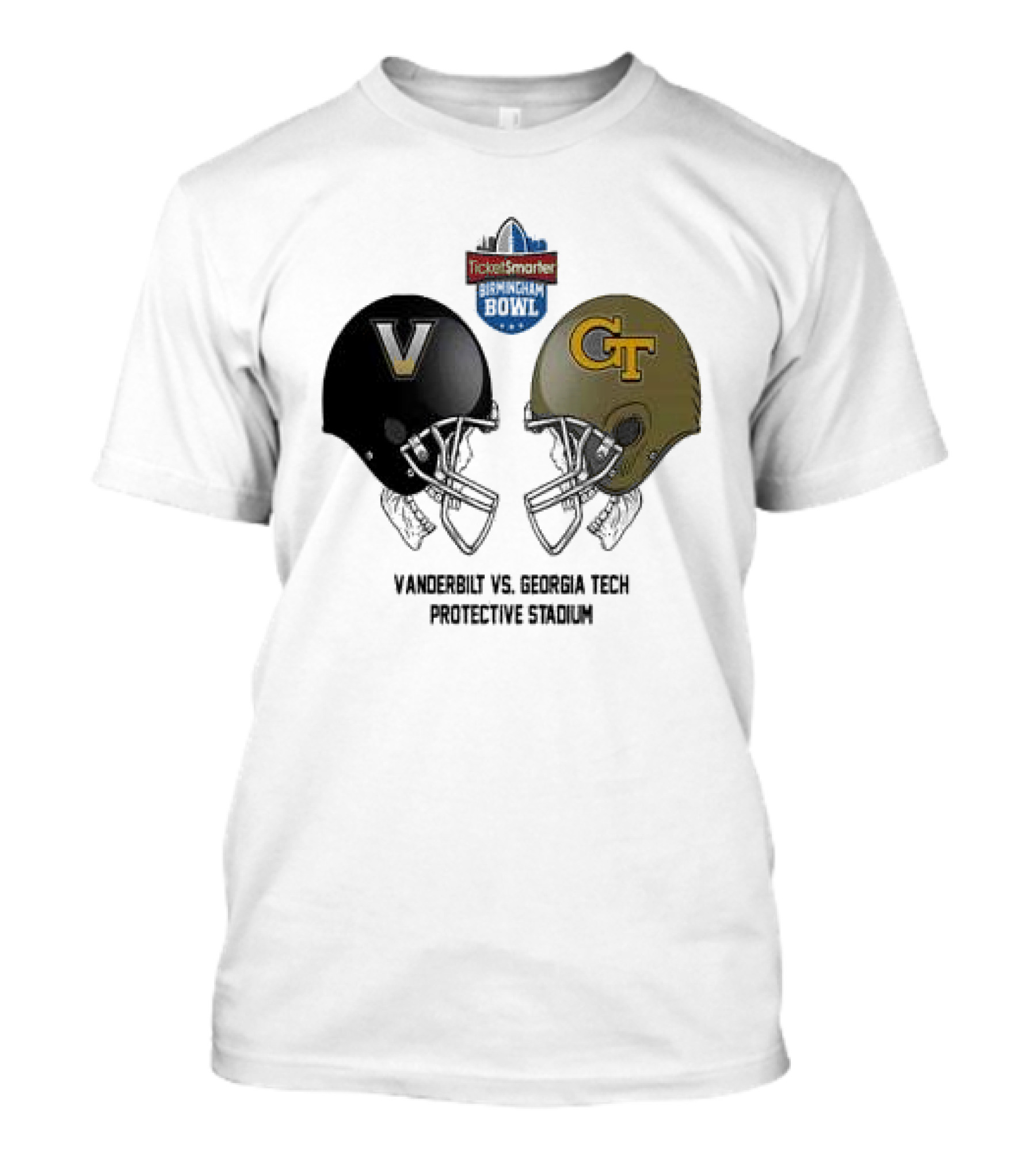 Ticketsmarter Birmingham Bowl NCAA 2024-2025 Vanderbilt Commodores Vs Georgia Tech Yellow Jackets Head To Head Protective Stadium T-Shirt