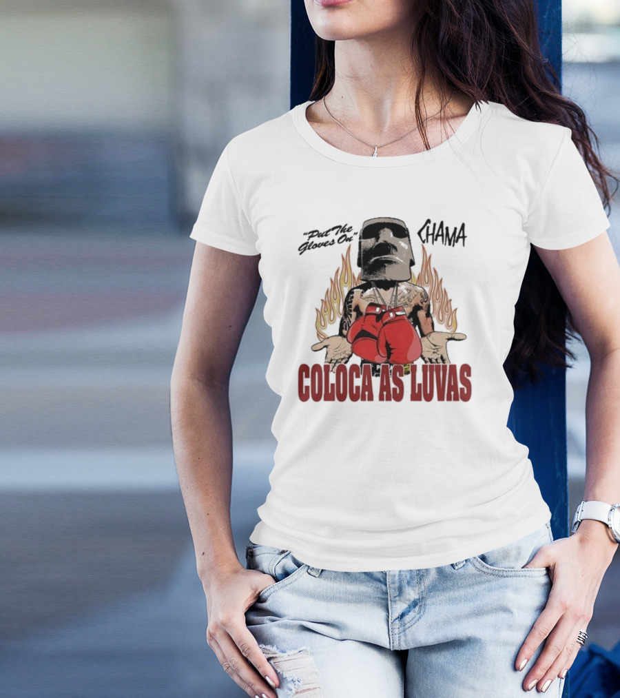 Put The Gloves On Chama 2024 Coloca As Luvas Flame Background Boxing Gloves Iconic Mask T-Shirt