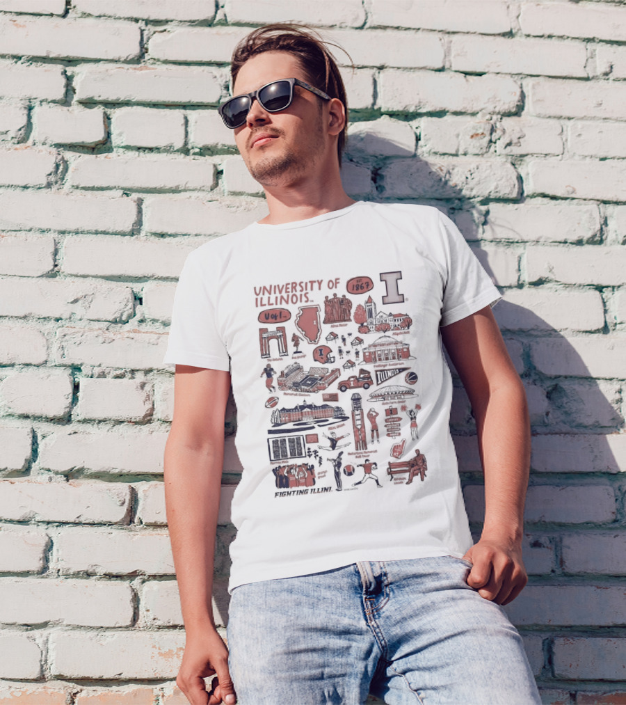 University Of Illinois Fighting Illini Est 1867 Alma Mater Memorial Stadium Assembly Hall Foellinger Auditorium Wright Street T-Shirt