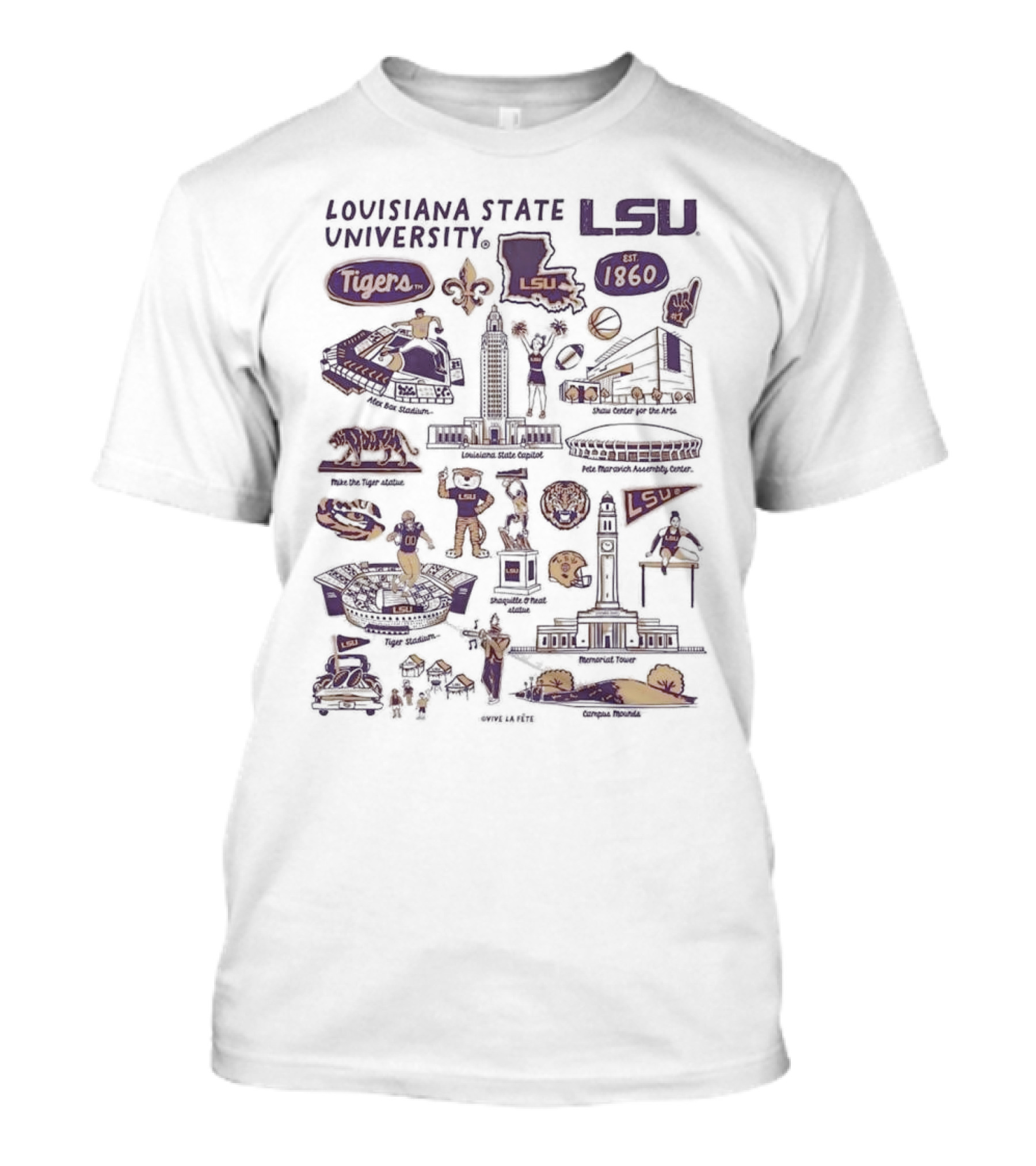 Louisiana State University LSU Tigers Vive La Fete Impressions Est 1860 Memorial Tower Shaquille O'Neal Tiger Stadium T-Shirt