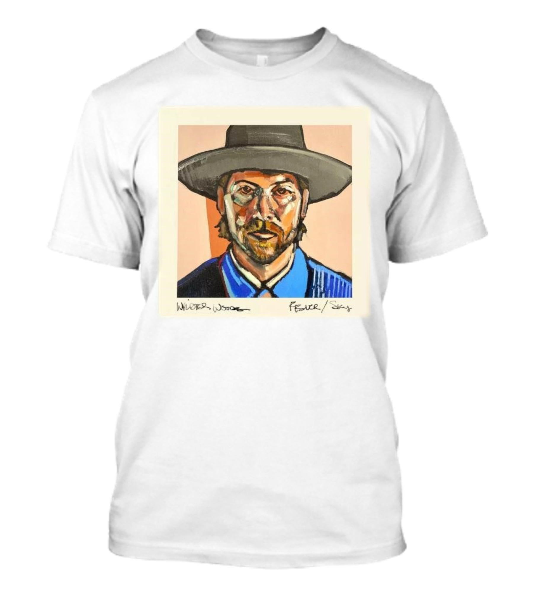 Wilder Woods Fever Sky Painted Portrait Of Man In Hat T-Shirt