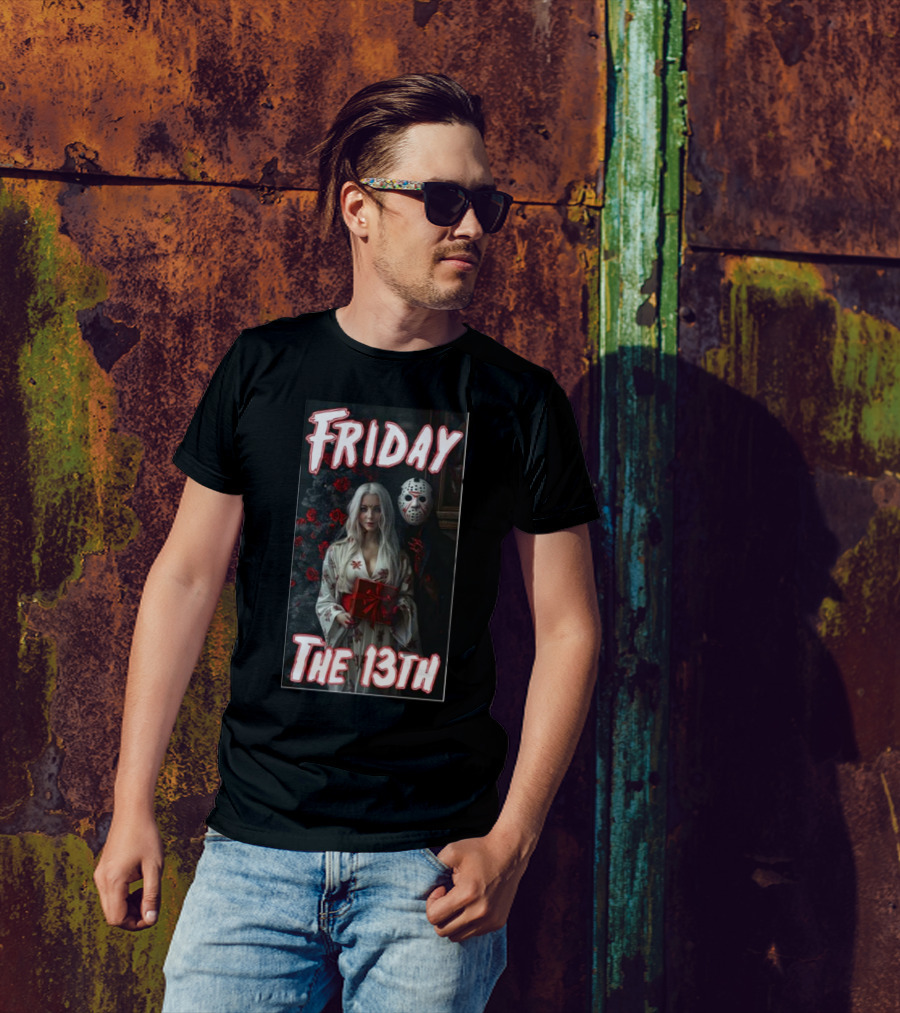 Friday The 13th Horror Inspired Roses And Mask Scene T-Shirt