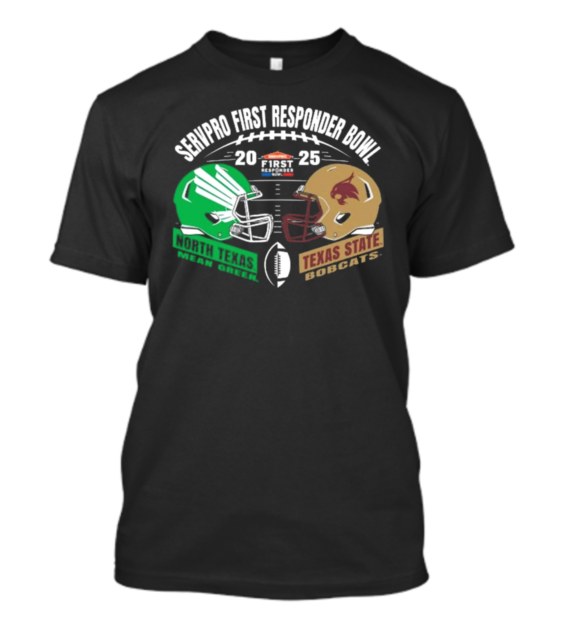 Servpro First Responder Bowl 2025 North Texas Mean Green Vs Texas State Bobcats Helmet Showdown T-Shirt