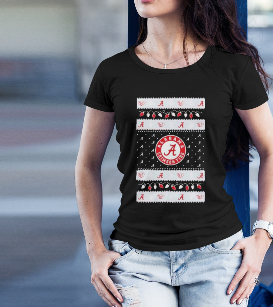 Alabama Crimson Tide A Repeated Pattern Christmas Lights Sweater Holiday T-Shirt
