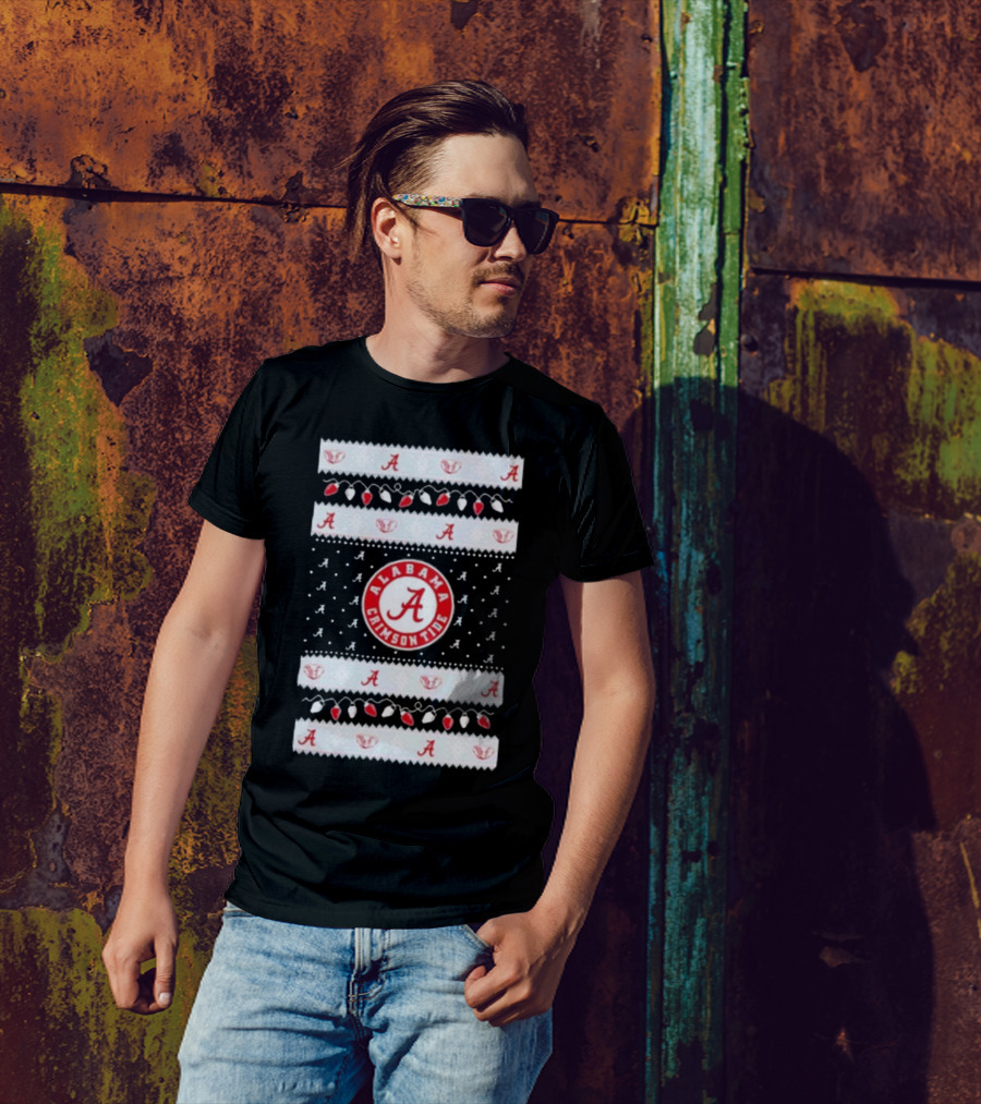 Alabama Crimson Tide A Repeated Pattern Christmas Lights Sweater Holiday T-Shirt