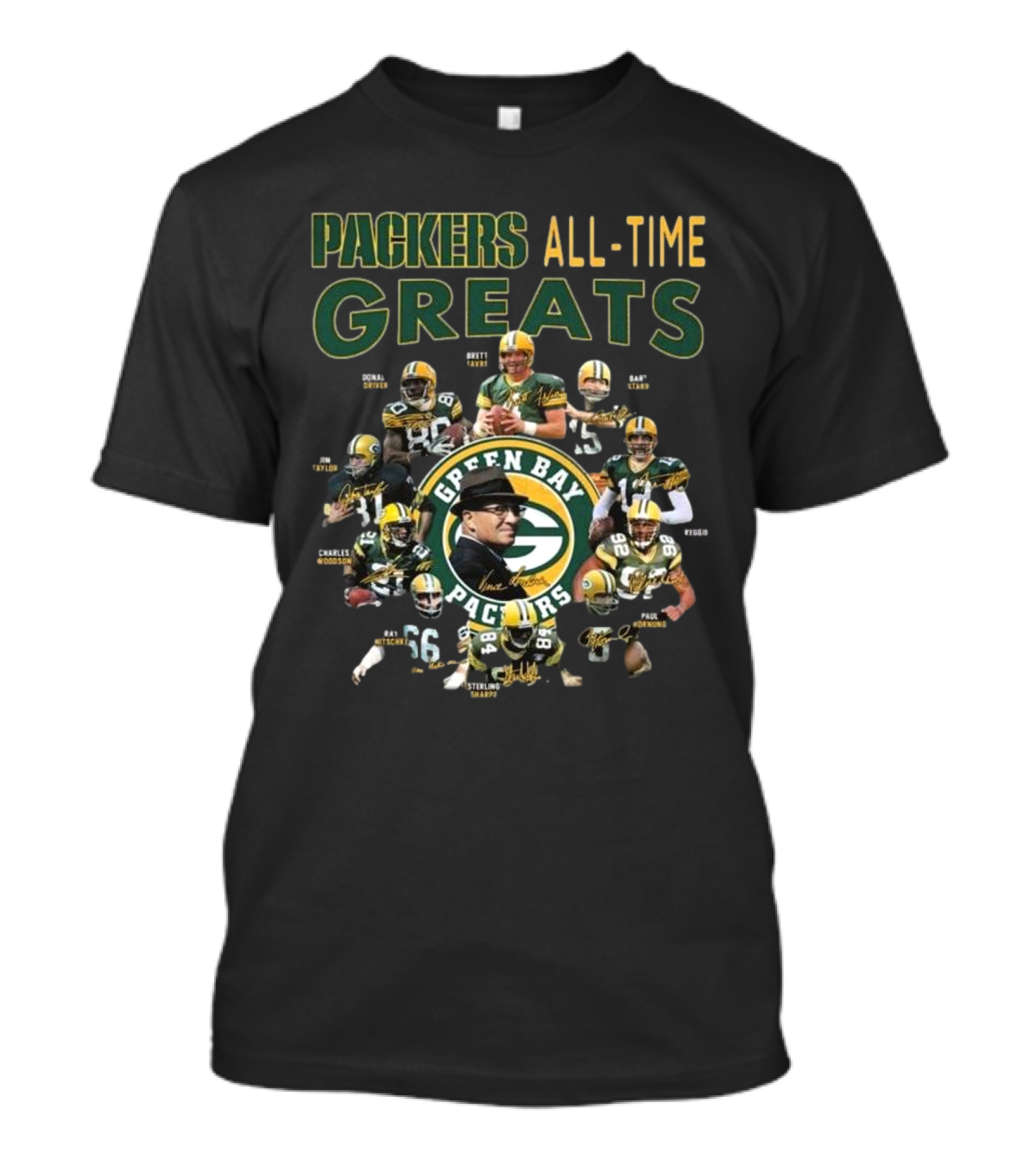 Packers All-Time Greats Green Bay Legends Signatures Brett Favre Bart Starr T-Shirt