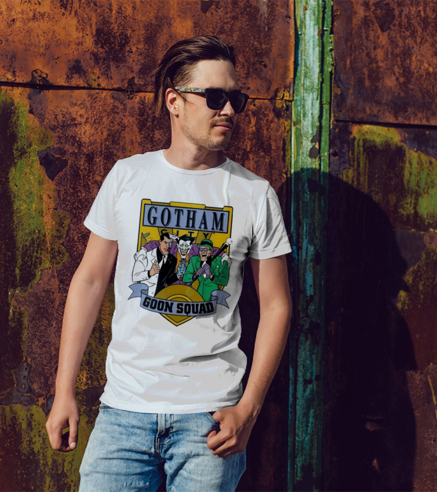 Gotham City Goon Squad Joker Riddler Two-Face Badge T-Shirt