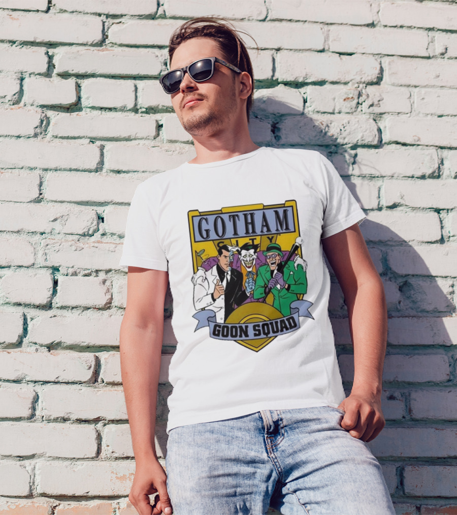 Gotham City Goon Squad Joker Riddler Two-Face Badge T-Shirt