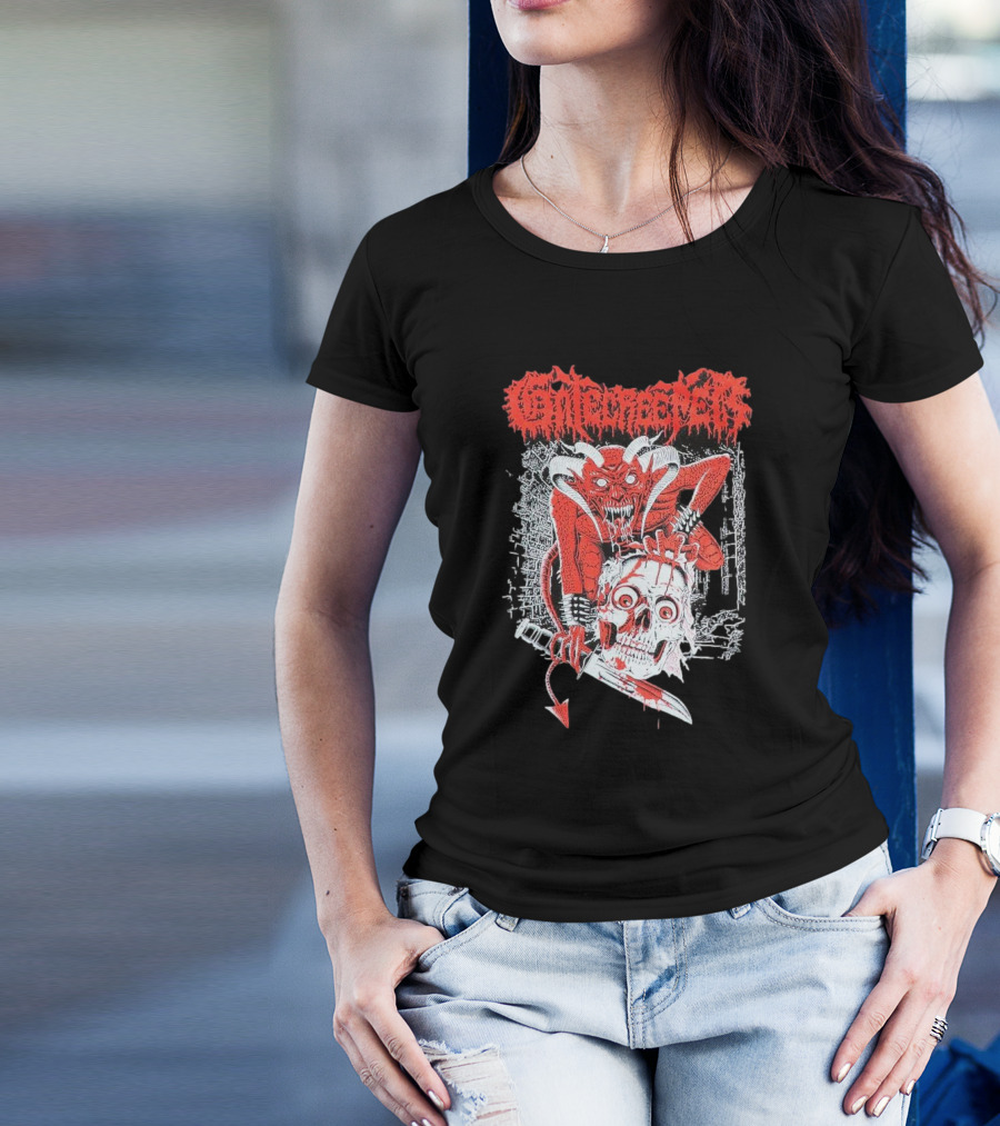Gatecreeper Skinned Red Demon Skull Knife T-Shirt