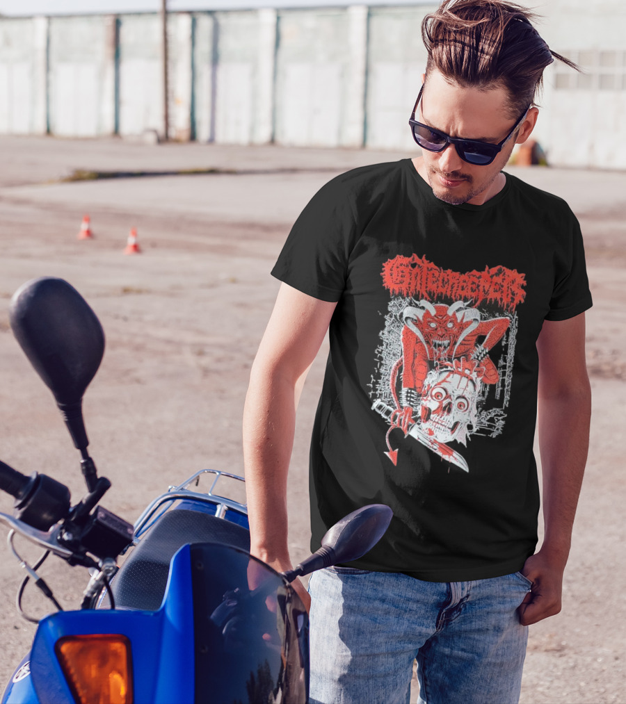 Gatecreeper Skinned Red Demon Skull Knife T-Shirt