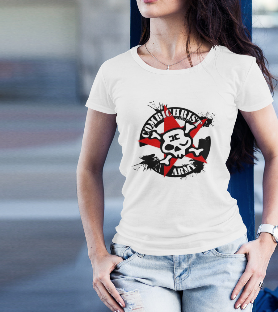 Combichrist Army Skull And Crossbones Red Star T-Shirt