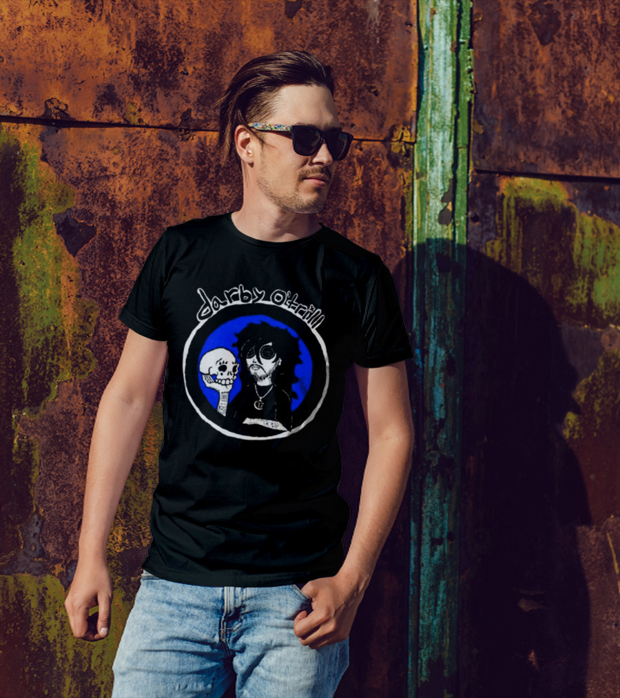 Darby O’trill Skull And Sunglasses Character With Blue Background T-Shirt