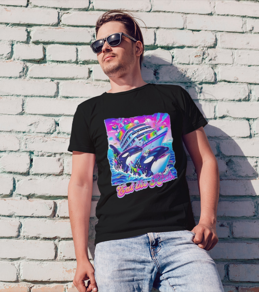 Eat The Rich Cruise Ship With Whales In Vibrant Colors T-Shirt
