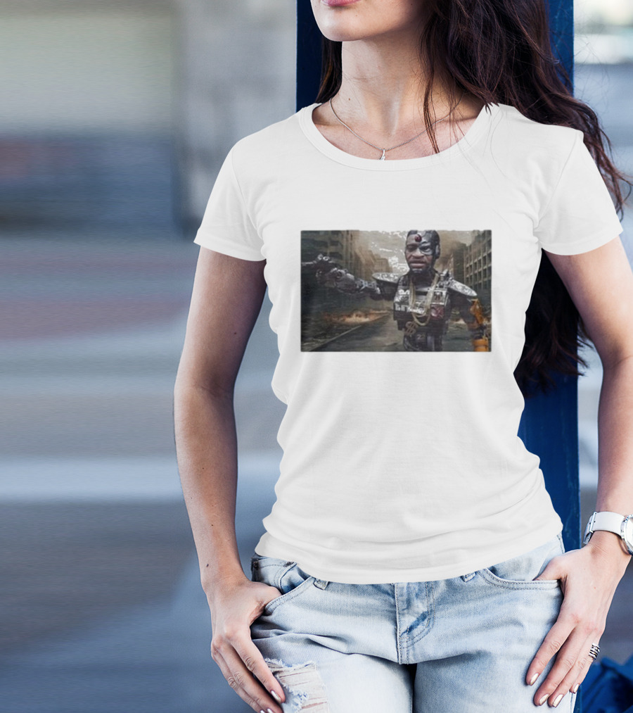 Errl Gangsta Droyd Robot Cyborg In Post-Apocalyptic City Scene T-Shirt