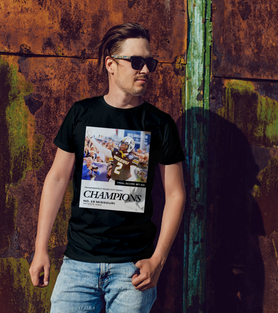 Transperfect Music City Bowl Champions No. 19 Missouri Defeats Iowa Final Score 27-24 T-Shirt