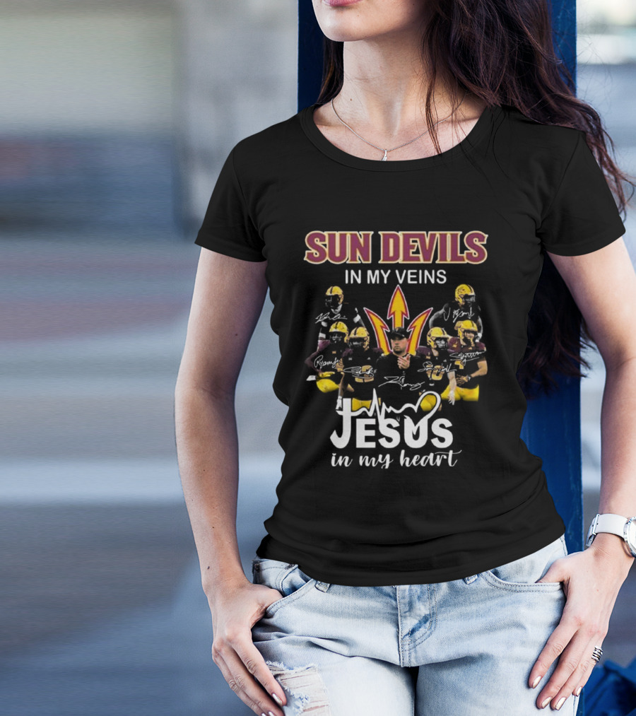 Sun Devils In My Veins Jesus In My Heart Signatures 2025 Football T-Shirt