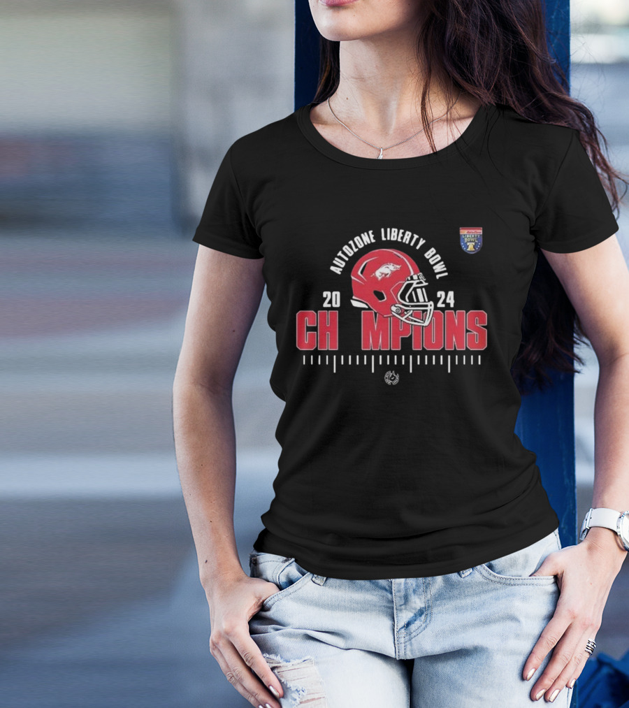Arkansas Razorbacks Autozone Liberty Bowl Champions 2024 Football Helmet NCAA Season T-Shirt