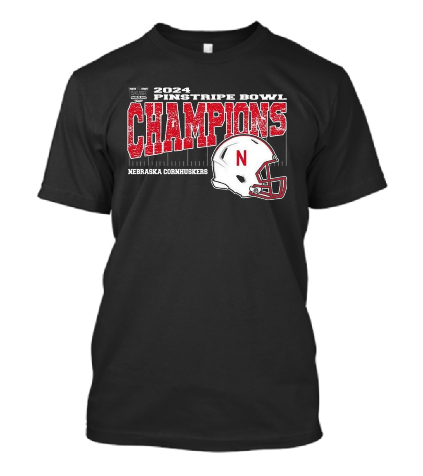 Nebraska Cornhuskers 2024 Pinstripe Bowl Champions Helmet T-Shirt