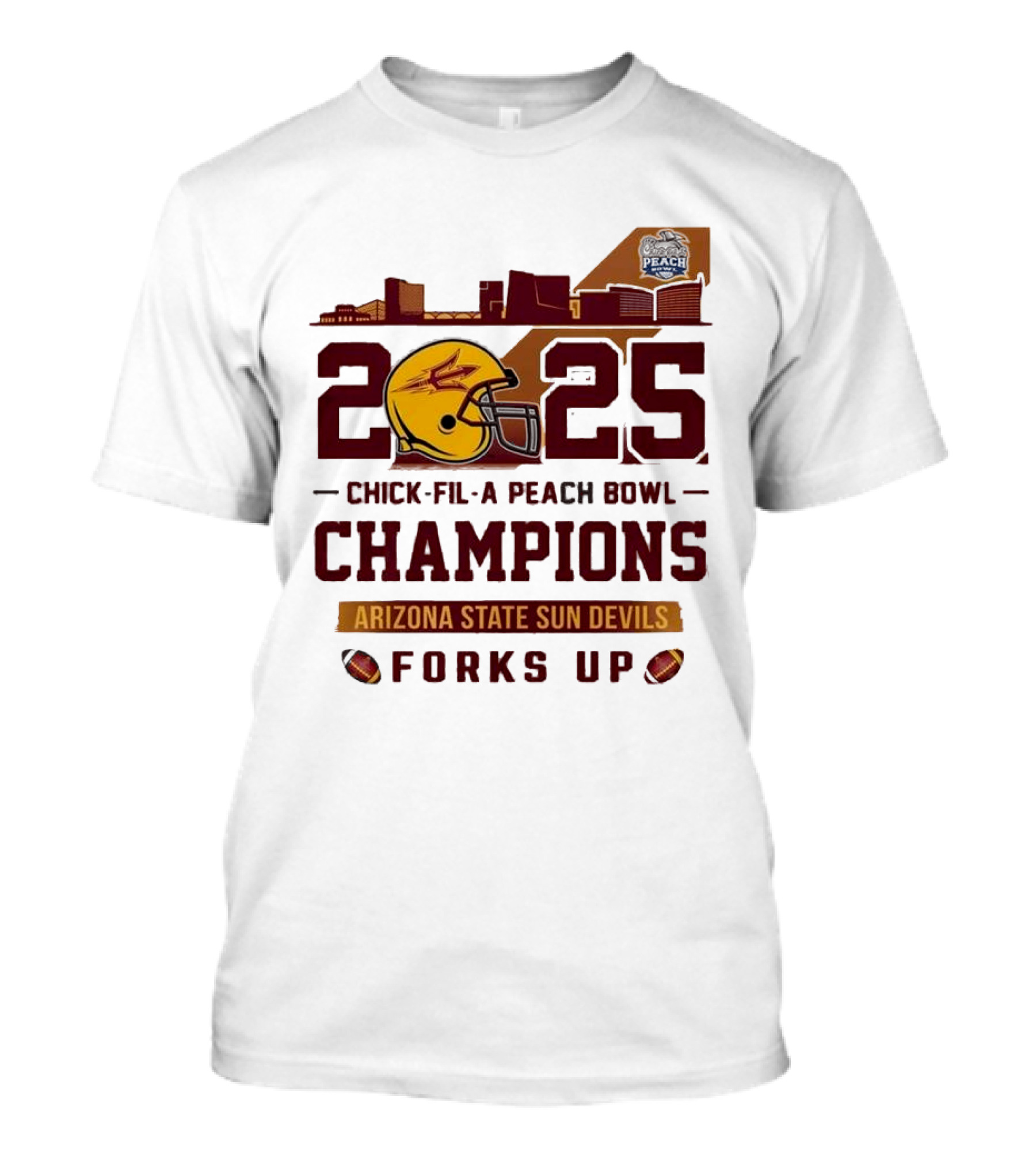 2025 Chick-fil-A Peach Bowl Champions Arizona State Sun Devils Forks Up Skyline T-Shirt