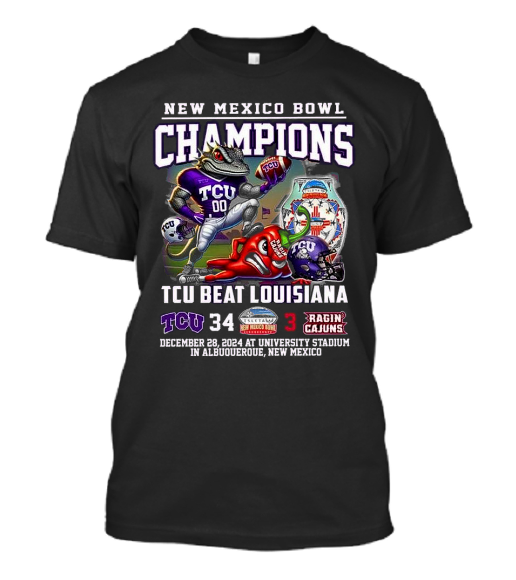 New Mexico Bowl Champions 2024 TCU Beat Louisiana 34-3 December 28 University Stadium Albuquerque T-Shirt