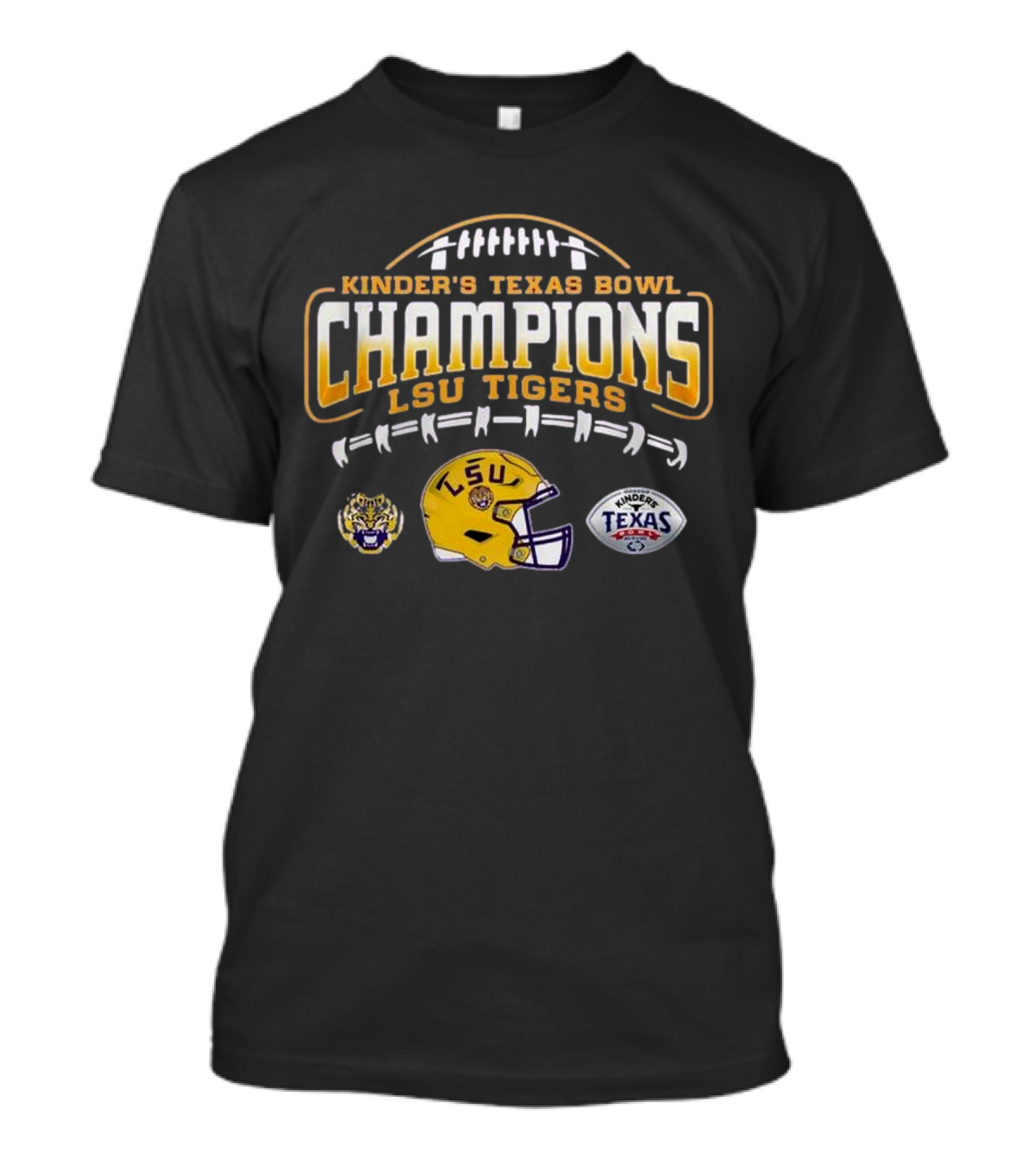 LSU Tigers Kinder's Texas Bowl Champions 2024 Tigers Helmet Football T-Shirt