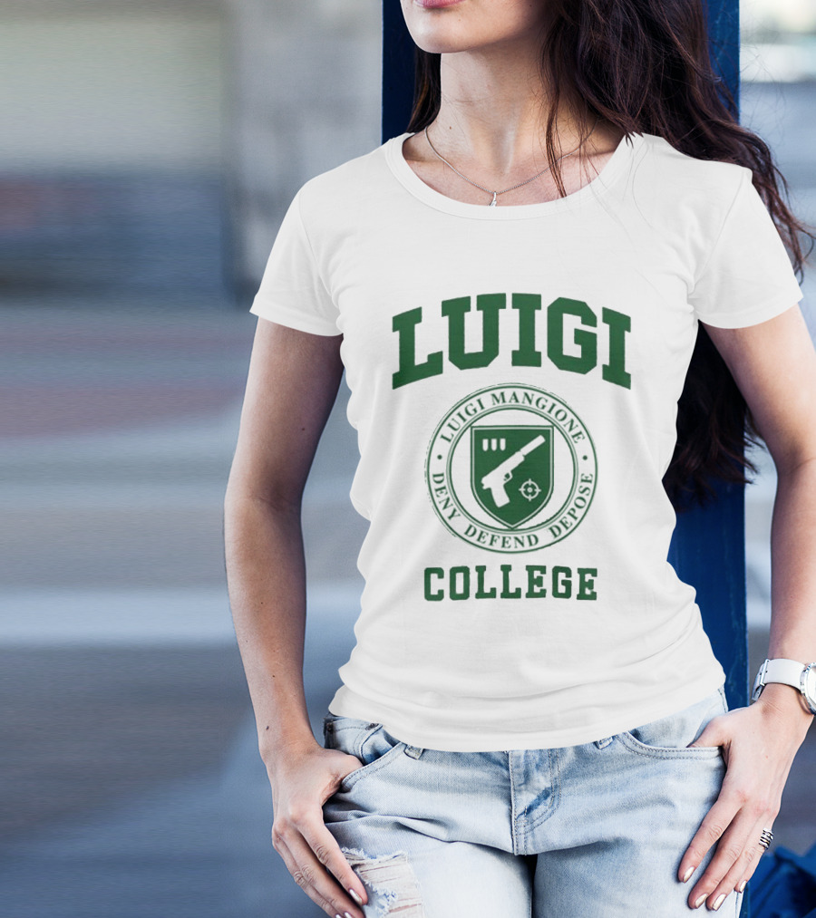 Luigi Mangione College Deny Defend Depose Emblem T-Shirt