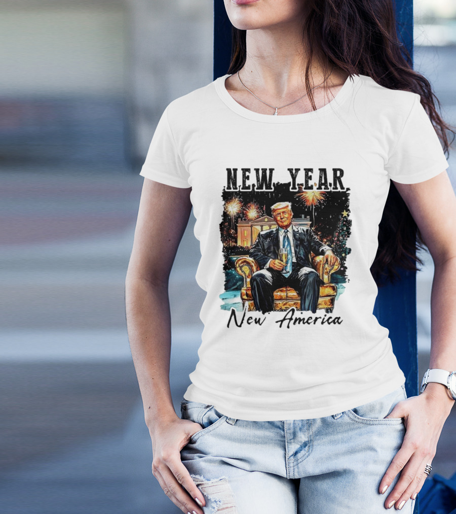 New Year New America Trump Drinking Wine Fireworks T-Shirt