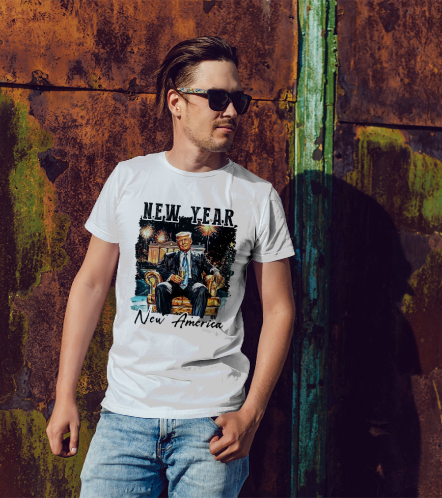 New Year New America Trump Drinking Wine Fireworks T-Shirt