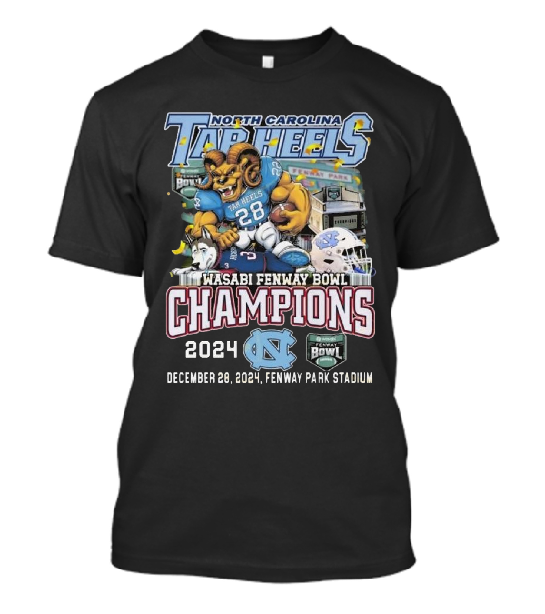 North Carolina Tar Heels 2024 Wasabi Fenway Bowl Champions December 28 Fenway Park Stadium T-Shirt