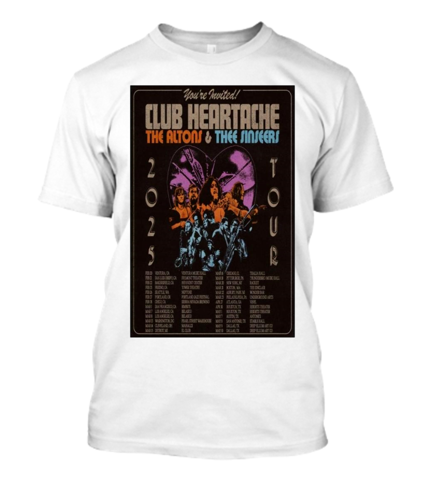 You're Invited Club Heartache The Altons And Thee Sinseers 2025 Tour T-Shirt