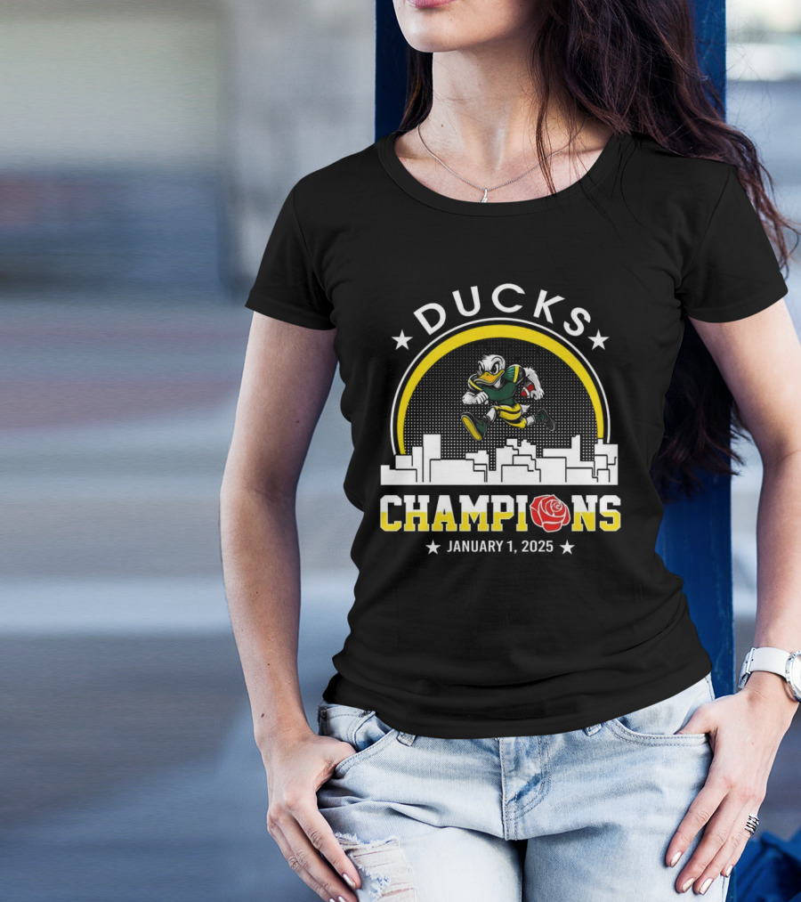 Ducks Champions January 1 2025 Rose Mascot Skyline T-Shirt
