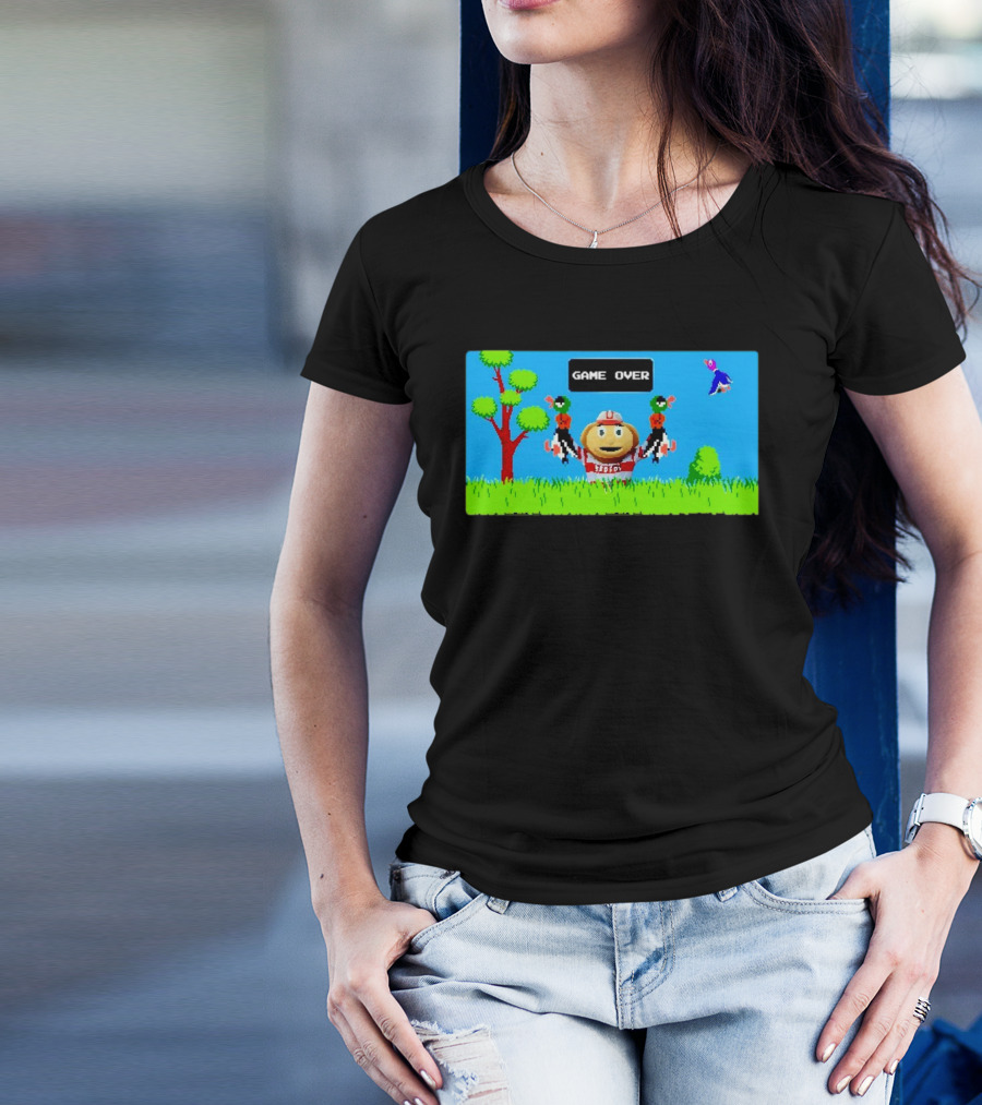 Game Over Ohio State Buckeyes Beats Oregon Ducks 8bit Video Game Retro Style Victory Scene T-Shirt