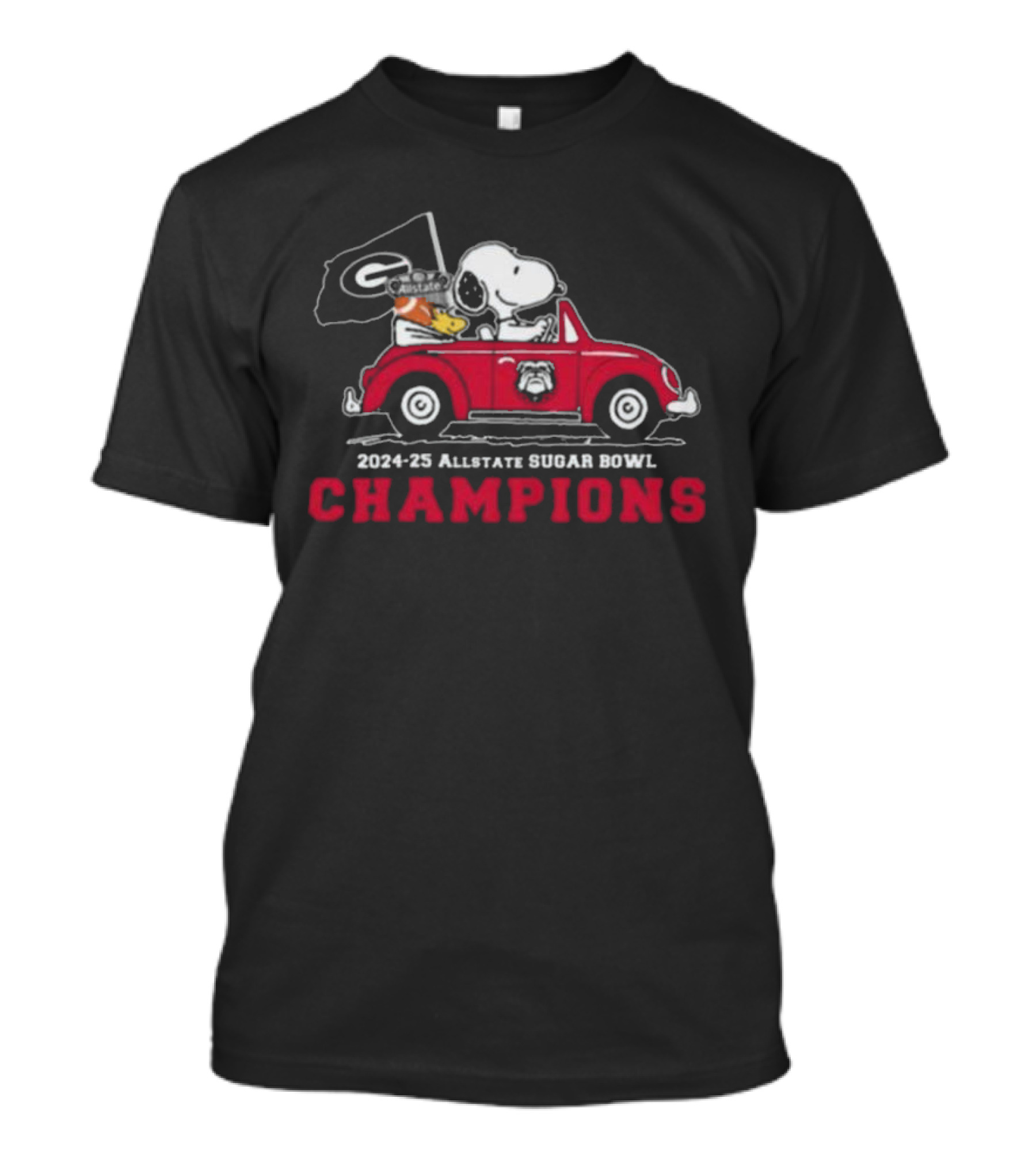 Snoopy Driving Red Car Georgia Bulldog Allstate Sugar Bowl Champions 2024 2025 T-Shirt
