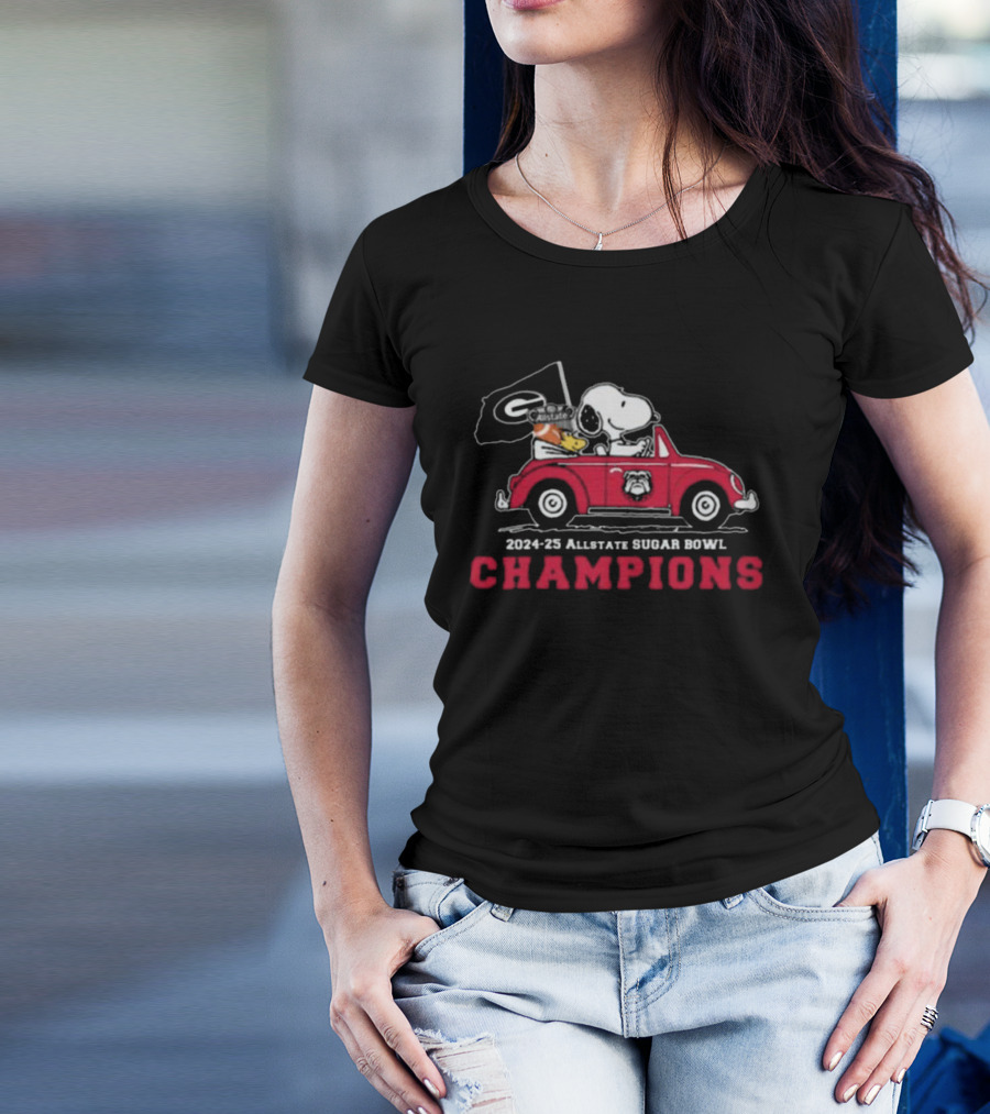 Snoopy Driving Red Car Georgia Bulldog Allstate Sugar Bowl Champions 2024 2025 T-Shirt