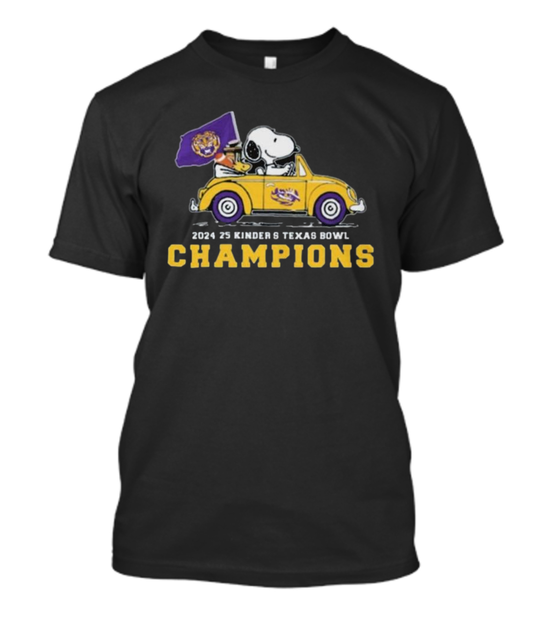 Snoopy Driving Car LSU Tigers 2024 25 Kinder's Texas Bowl Champions T-Shirt