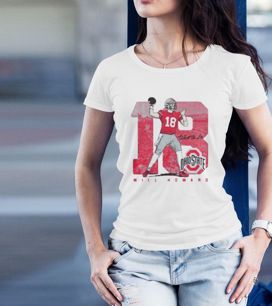 Will Howard 18 Ohio State Buckeyes Signature Football T-Shirt