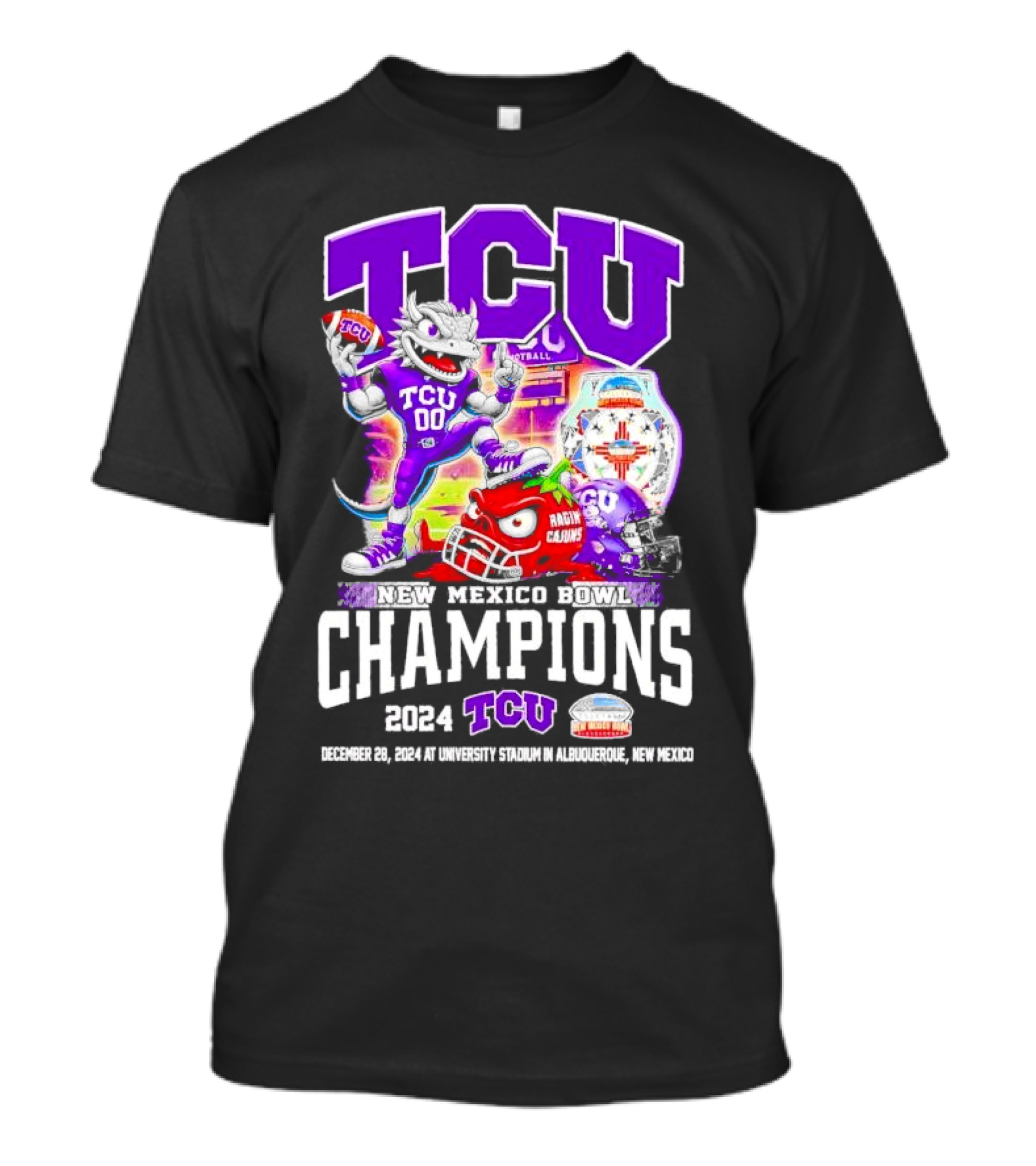 TCU Horned Frogs 2024 New Mexico Bowl Champions Defeat Ragin’ Cajuns December 28 University Stadium Albuquerque T-Shirt