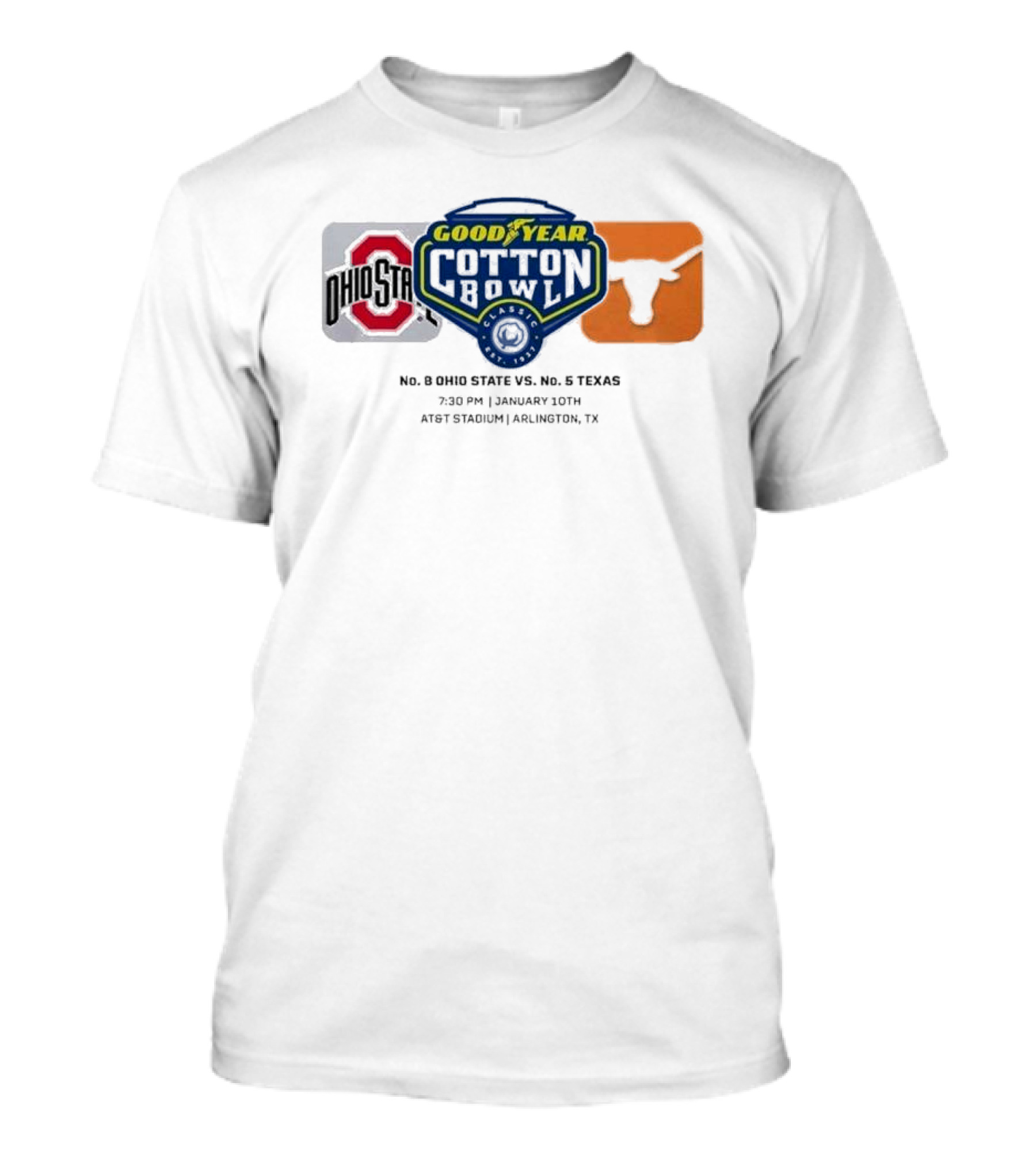 Ohio State Buckeyes Vs Texas Longhorns 2025 Goodyear Cotton Bowl Classic January 10th AT&T Stadium Arlington Texas T-Shirt