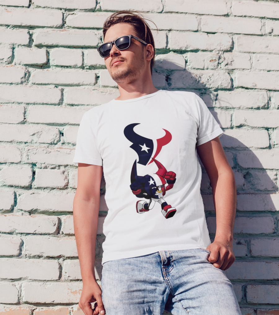FL Rush Zone Houston Texans Cartoon Character 2025 Running Bull With Team Logo Star Helmet T-Shirt
