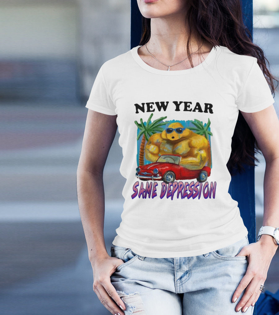 New Year Same Depression Buff Duck Red Convertible Palm Trees T-Shirt